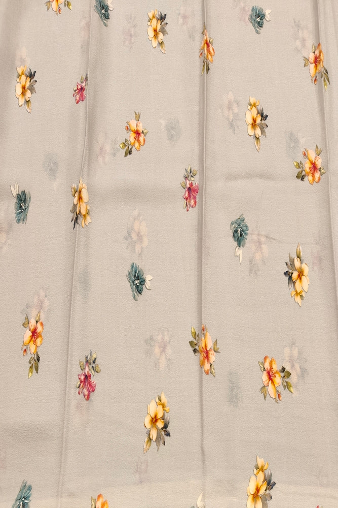 Light Grey Floral Printed Chiffon Saree, With Unstiched Blouse Piece