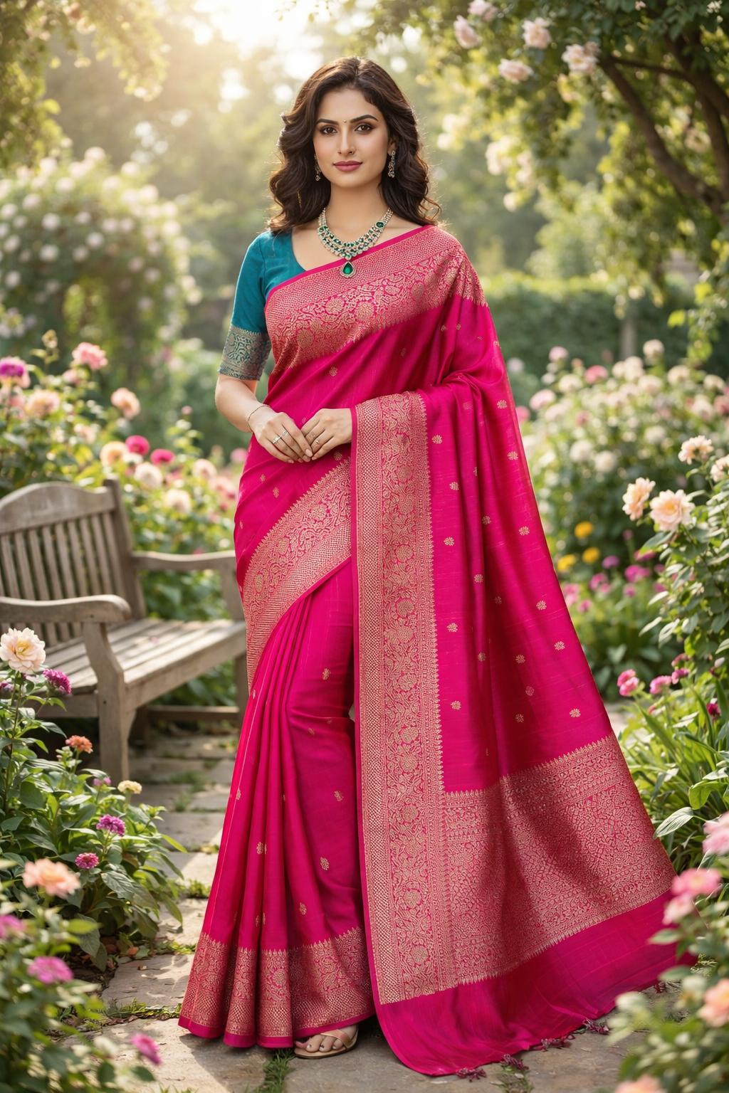 Magenta Pure Raw Tussar Banarasi Silk Saree, Hand Woven Motifs With Unstiched Blouse