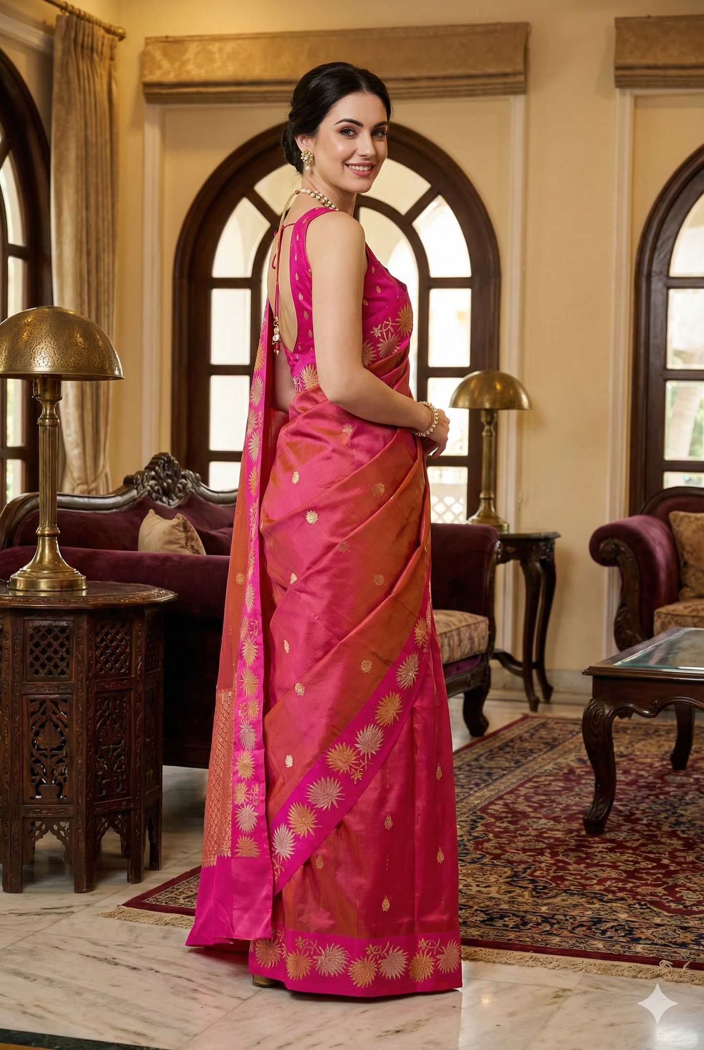 Golden Rani Katan Banarasi Saree Hand Woven Work, With Unstiched Blouse