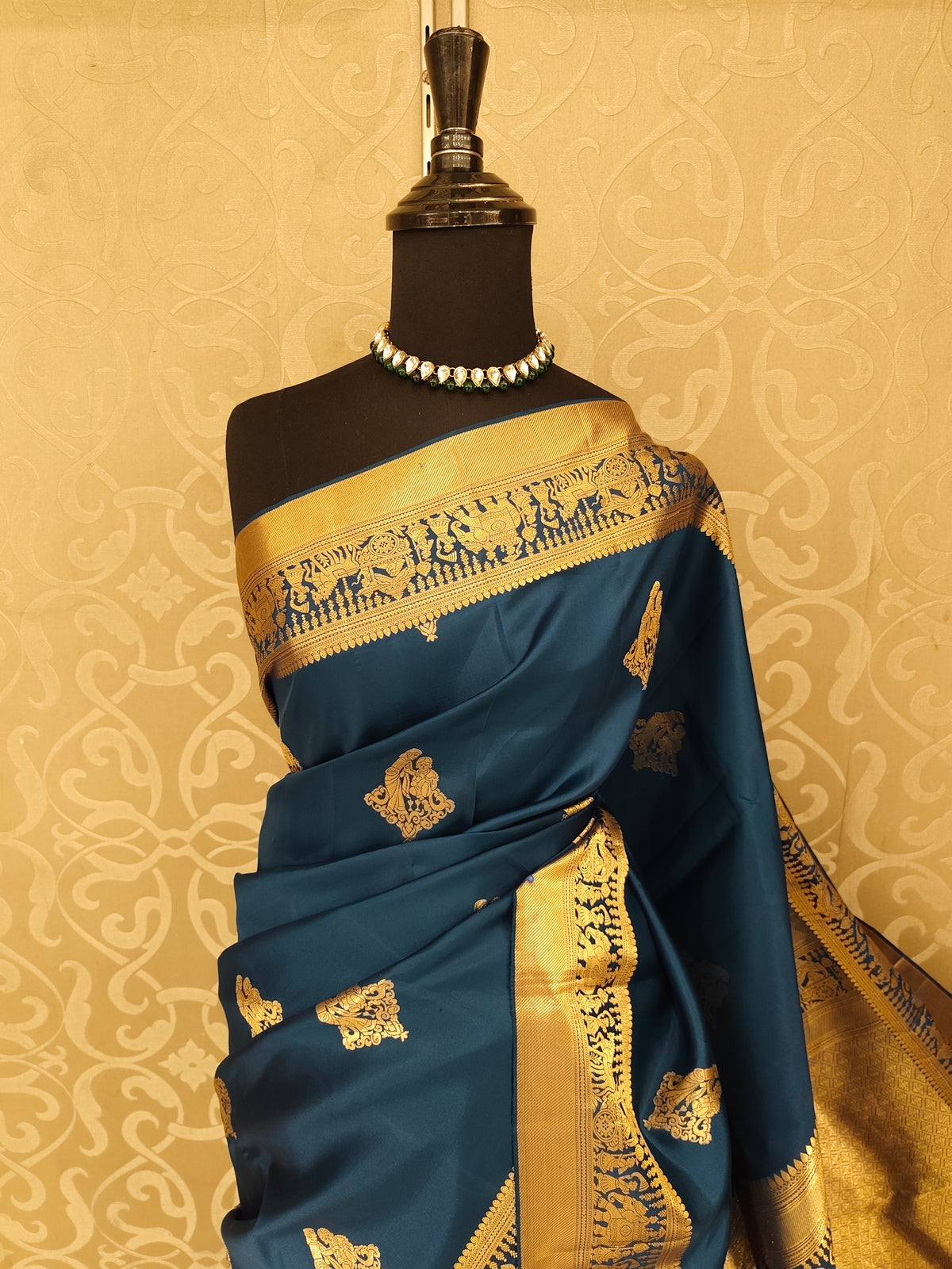 Navy Blue Pure Kanjeevaram Silk Saree, With Unstiched Blouse