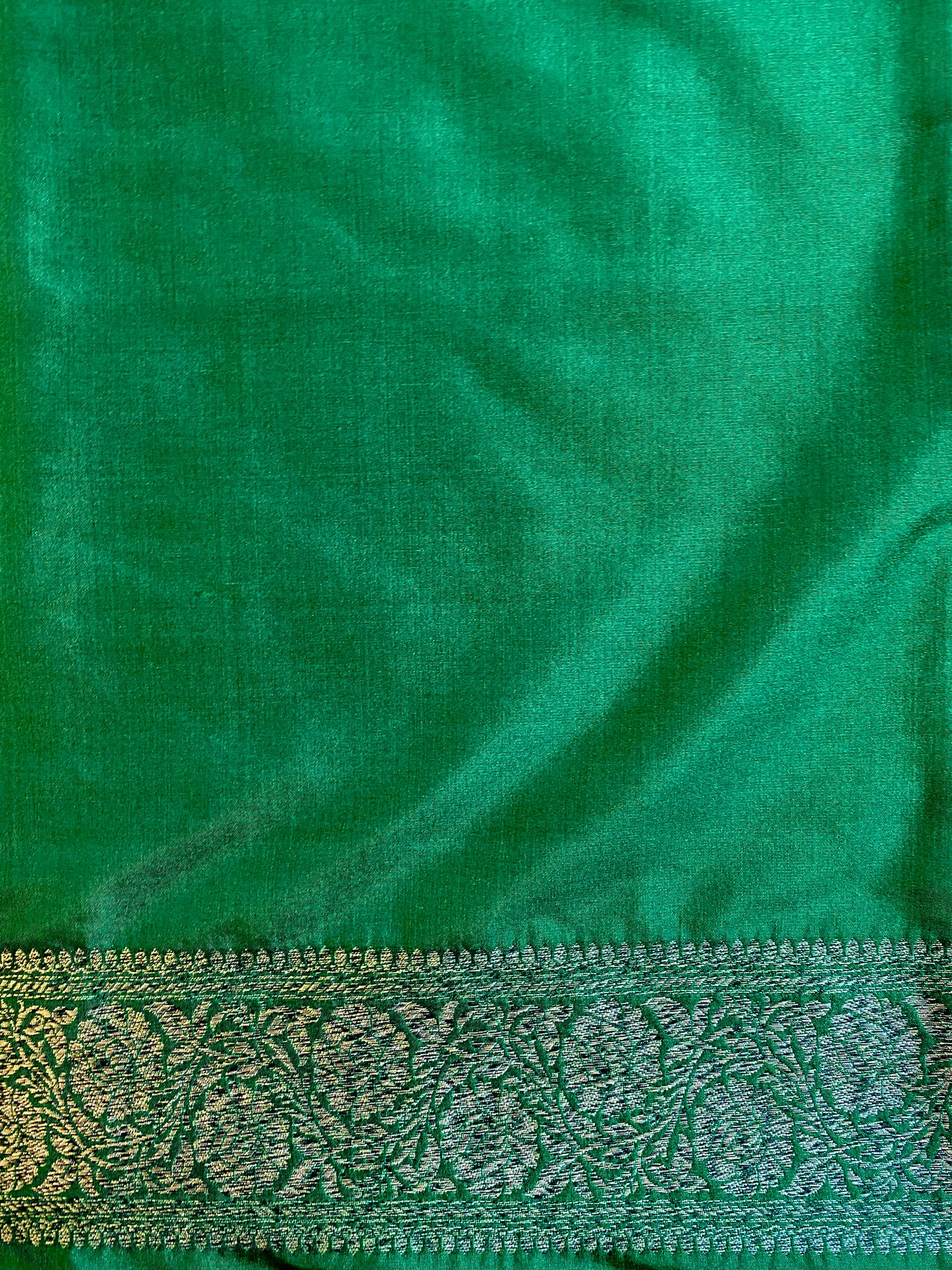 Deep Green Semi Katan Brocade Silk Saree, With Unstiched Blouse