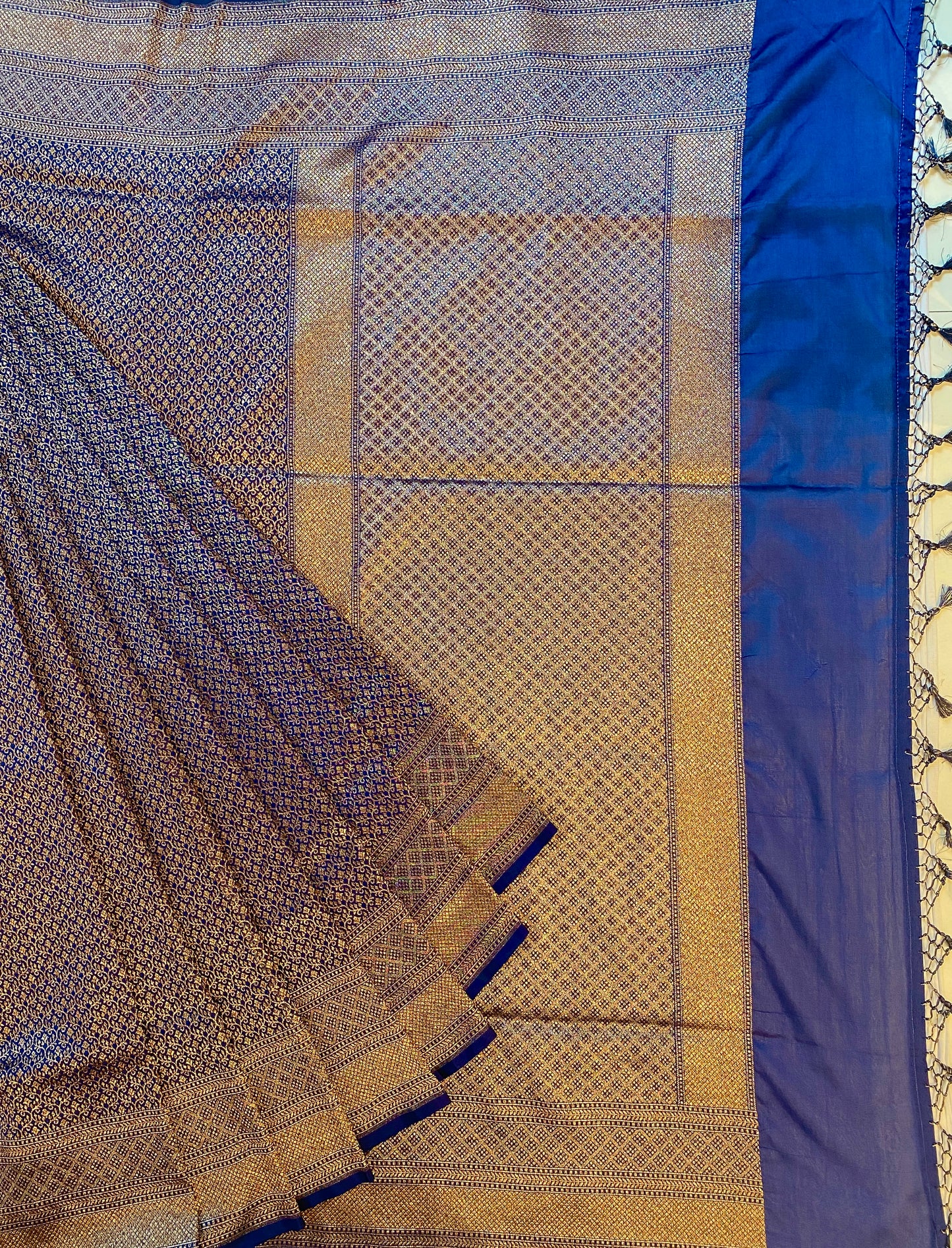 Navy Blue Semi Katan Brocade Silk Saree, With Unstiched Blouse