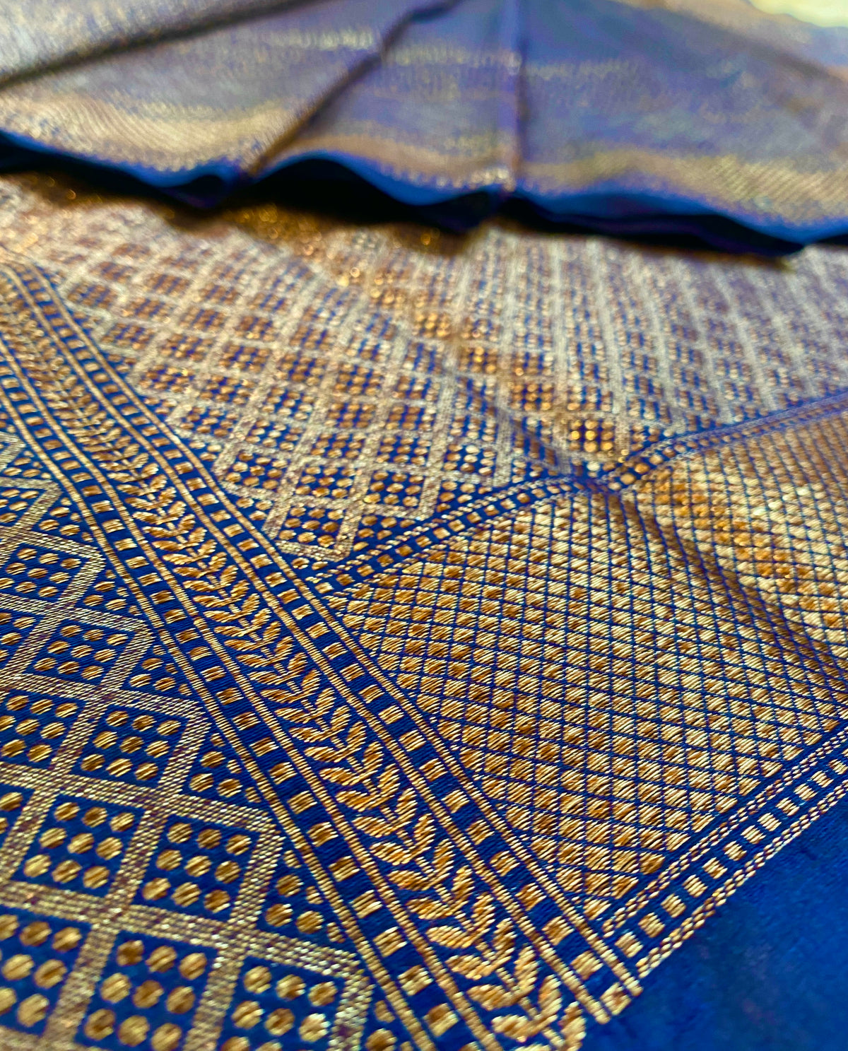 Navy Blue Semi Katan Brocade Silk Saree, With Unstiched Blouse