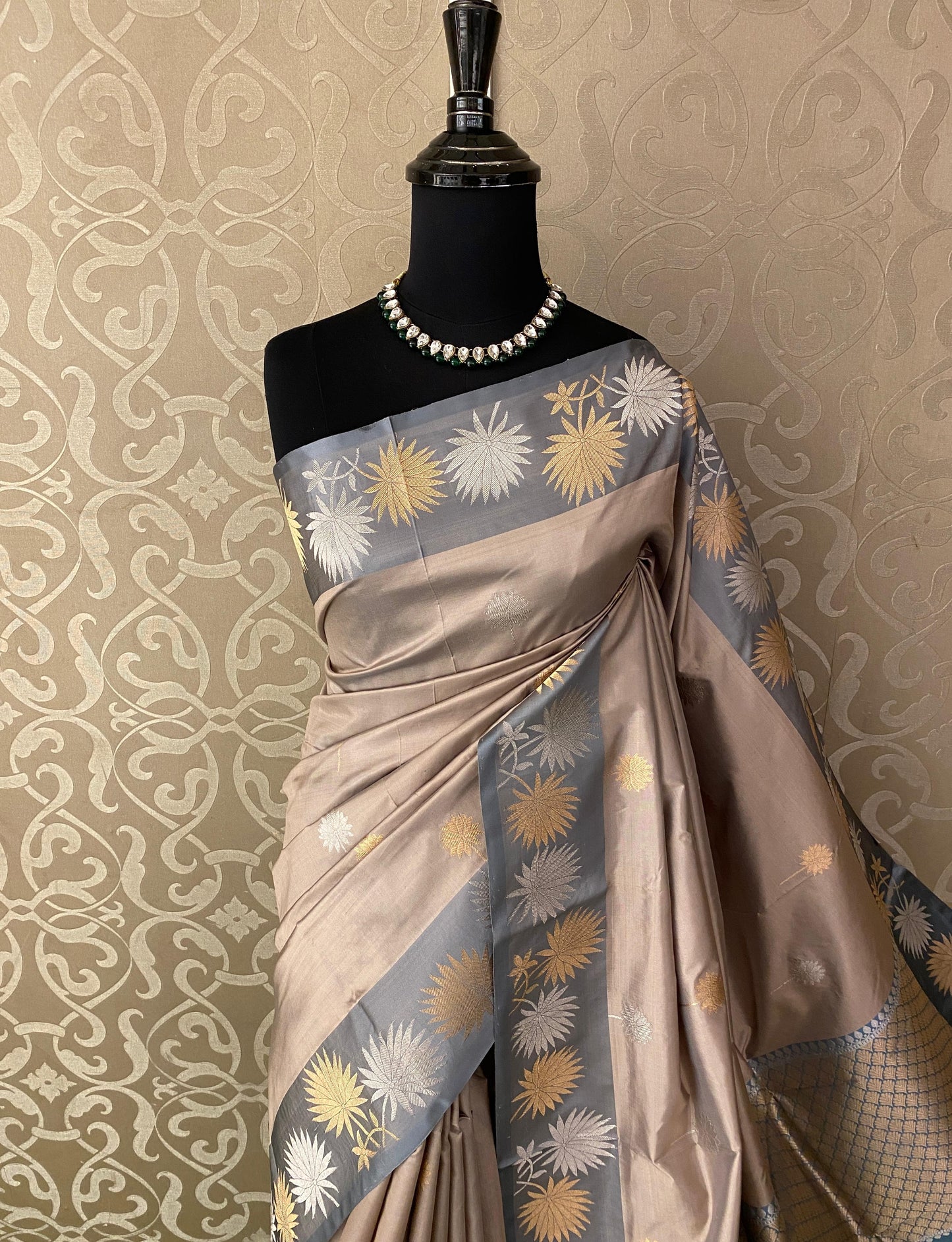 Light Coffee Katan Banarasi Saree Hand Woven Work, With Unstiched Blouse