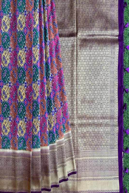 Multi Budget Friendly Katan Patola Saree, With Unstiched Blouse