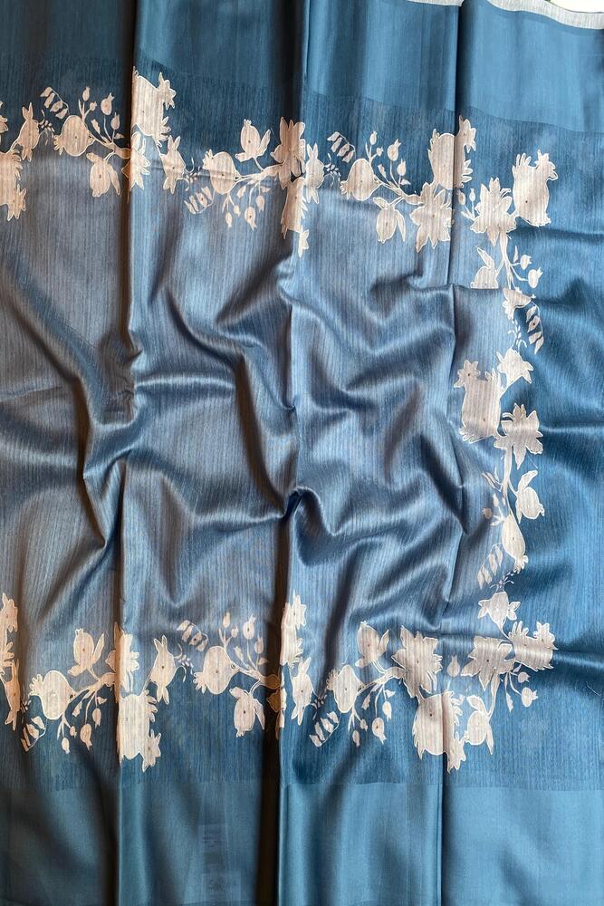 Light Blue Budget Friendly Ghicha Tussar Saree, With Unstiched Blouse