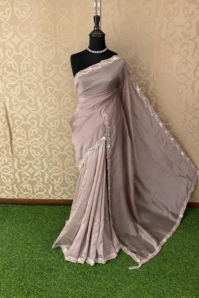 Mauve Soft Organza Silk Saree, With Readymade Blouse Piece