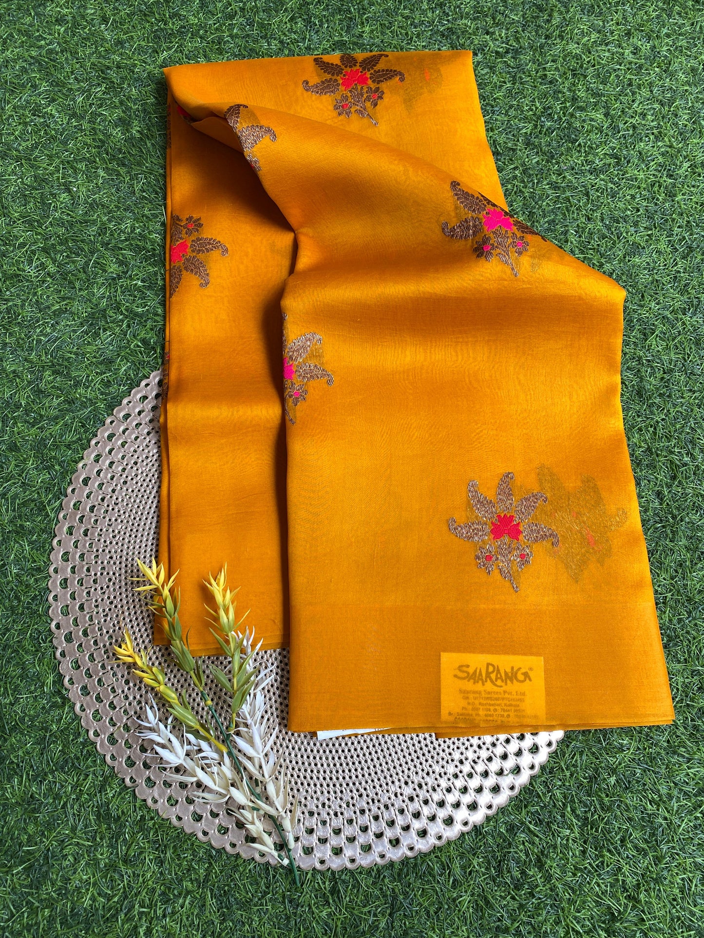 Mustard Yellow Kora Banarasi Silk Saree, With Unstiched Blouse