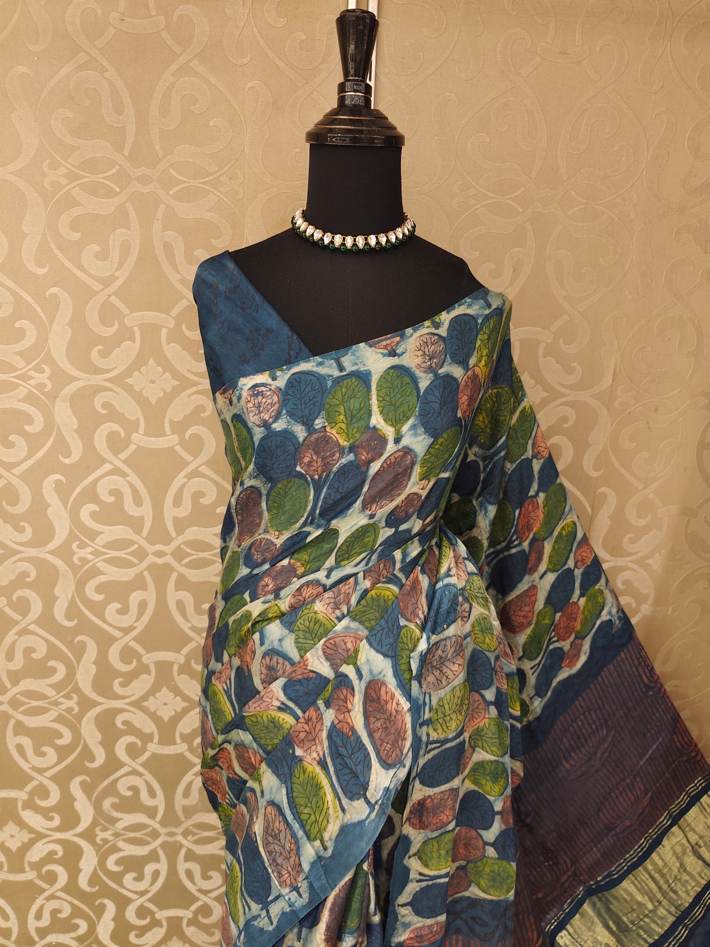 Offwhite & Multi Pure Modal Silk Ajrakh Printed Saree With Unstich Blouse