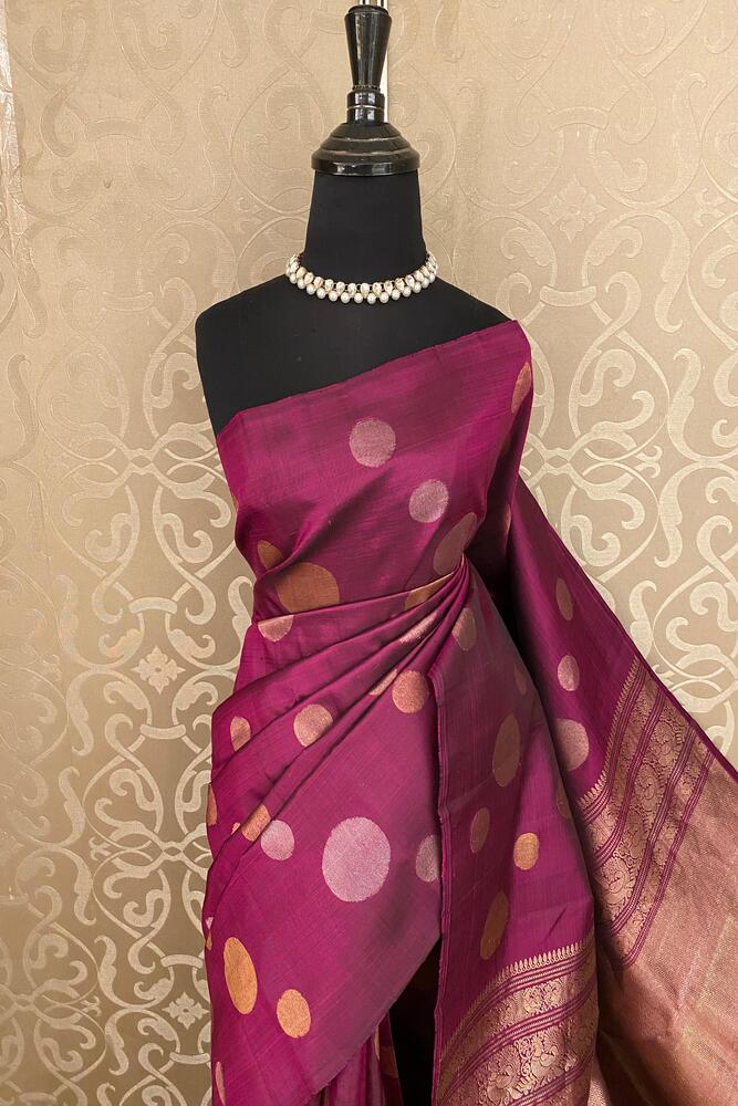 Wine Pure Kanjeevaram Silk Saree, With Unstiched Blouse