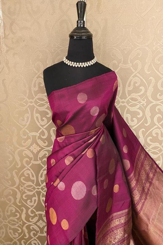 Wine Pure Kanjeevaram Silk Saree, With Unstiched Blouse