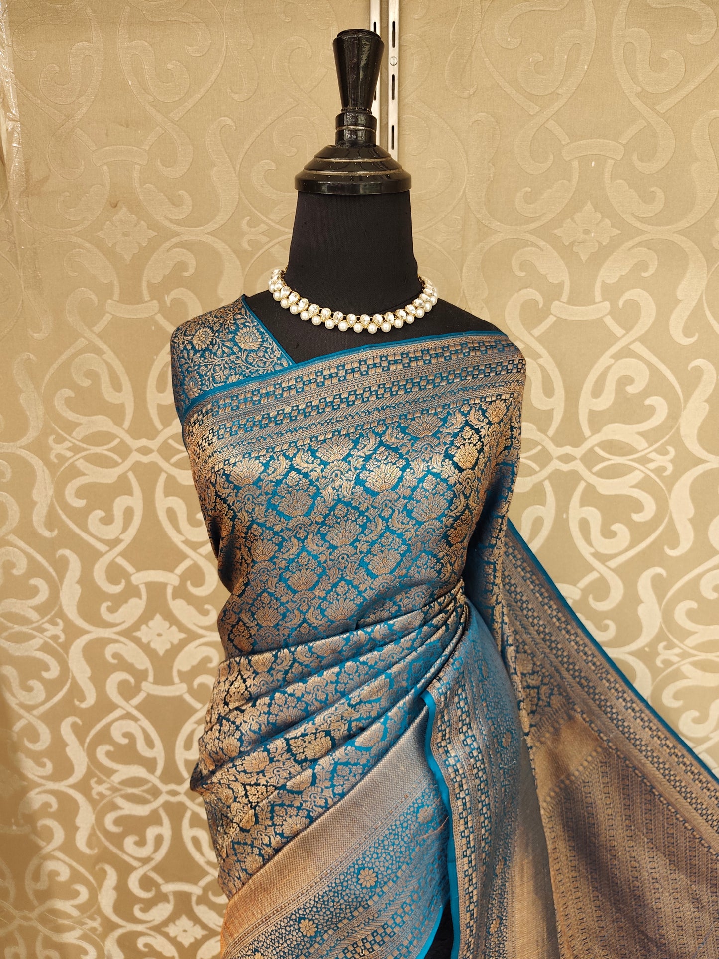 Deep Blue Mysore Crepe Silk Banarasi Saree, With Unstiched Blouse