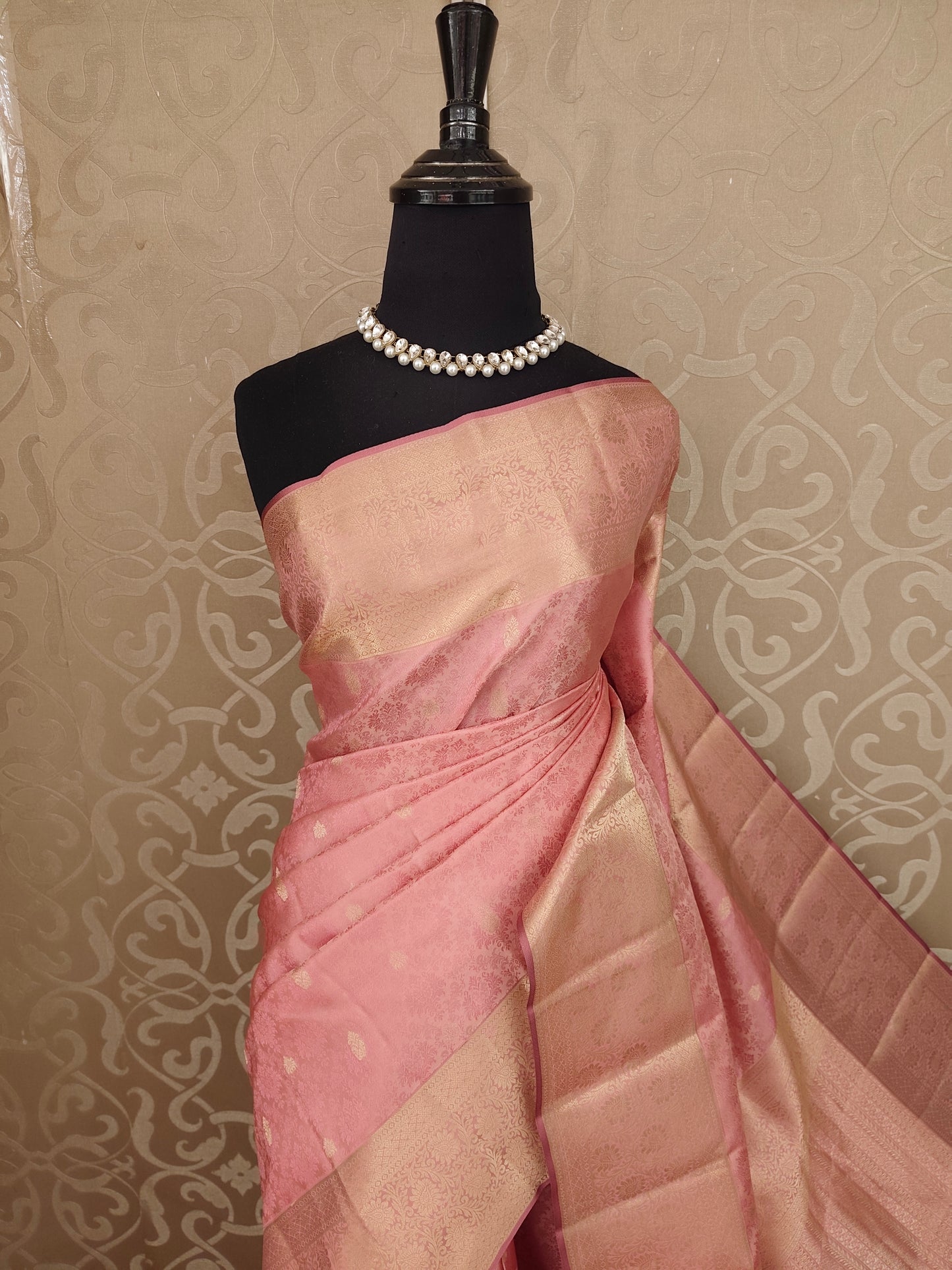 Pink Pure Kanjeevaram Silk Saree, With Unstiched Blouse