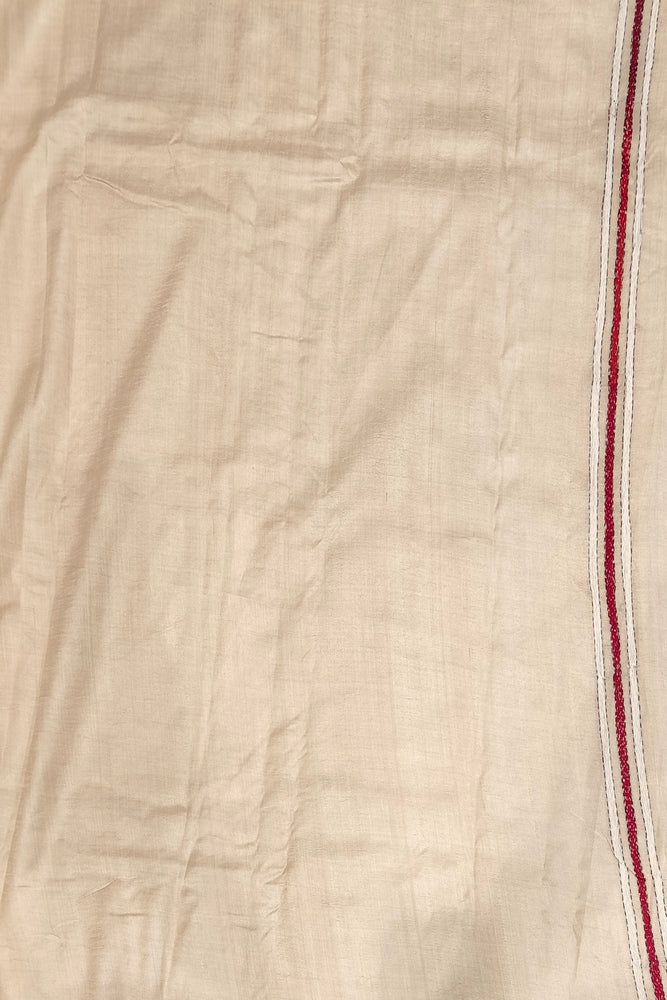 Beige Tussar Embroidery Saree With Kantha Work Border, With Unstitched Blouse
