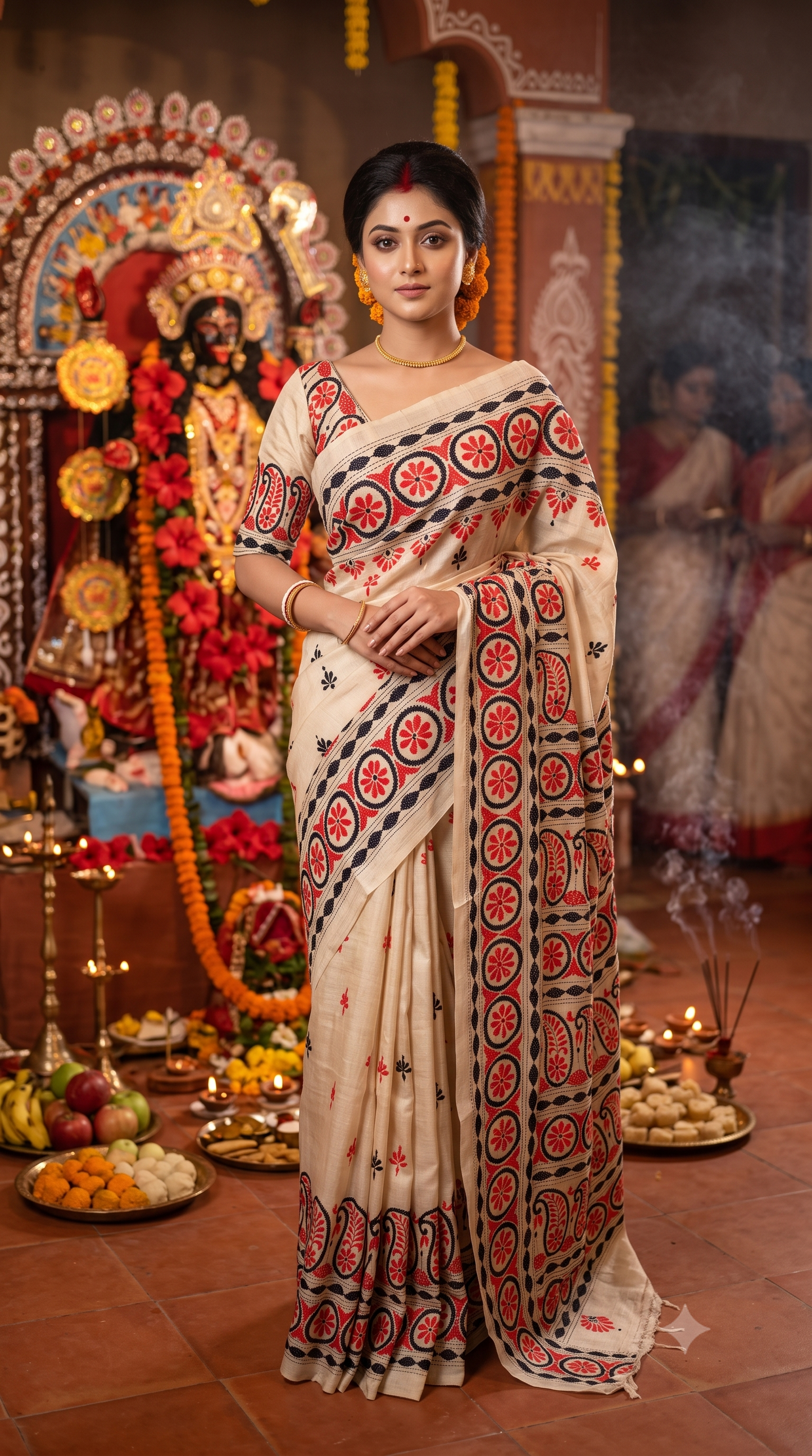 Beige Tussar Embroidery Saree With Kantha Work Border, With Unstitched Blouse