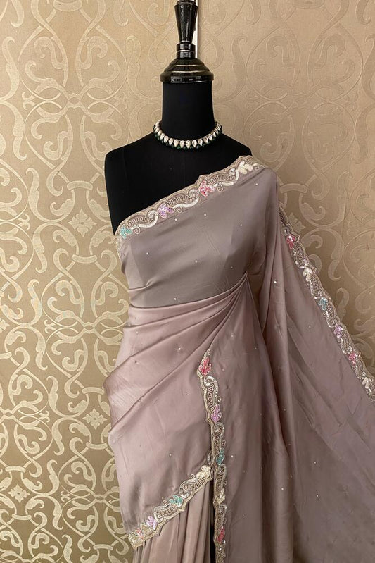 Mauve Soft Organza Silk Saree, With Readymade Blouse Piece