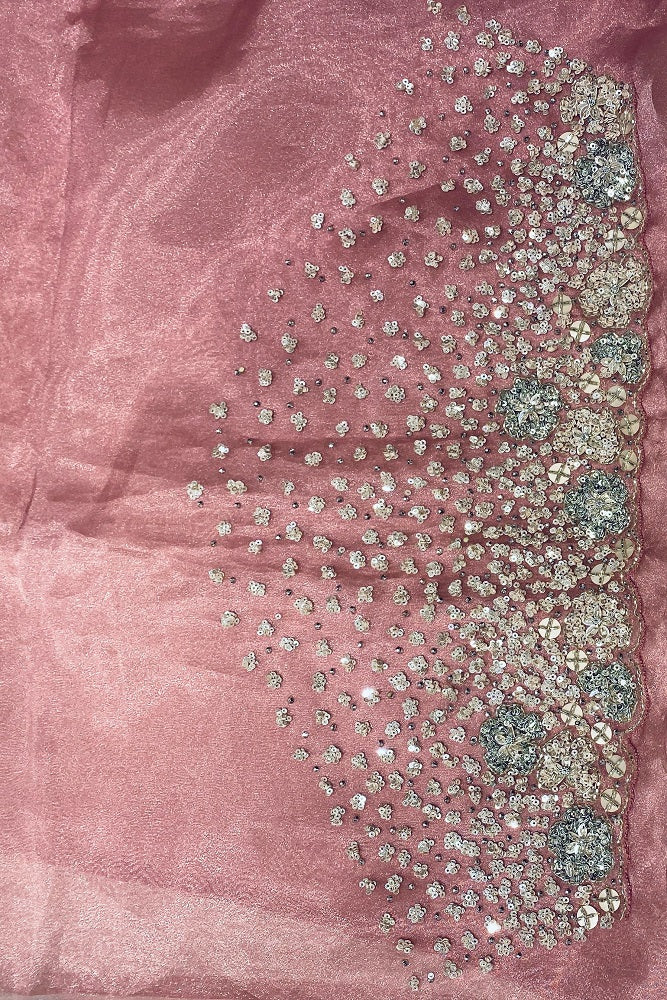 Pink Organza Silk Saree With Sequence Work, With Unstiched Blouse