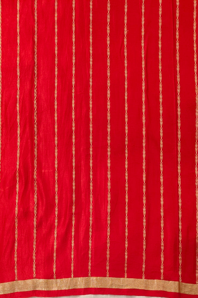 Red Mashru Silk Banarasi Handloom Saree, With Unstiched Blouse