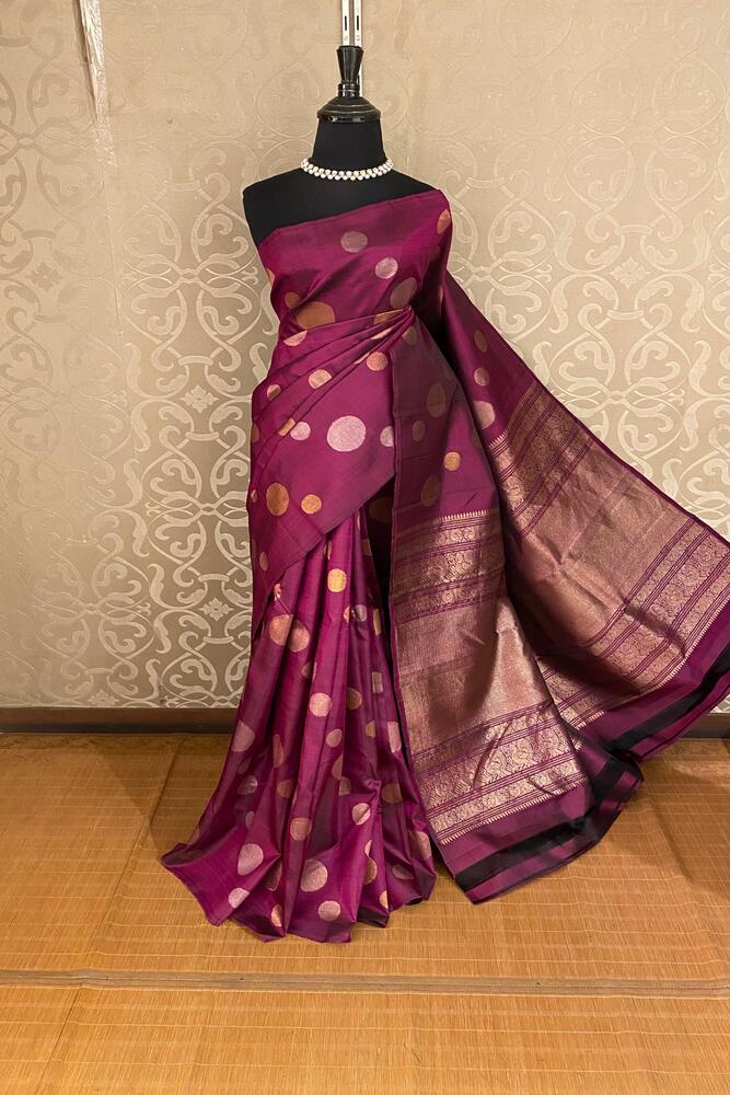 Wine Pure Kanjeevaram Silk Saree, With Unstiched Blouse