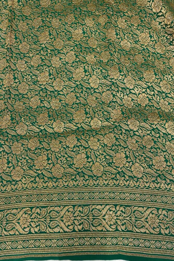 Deep Green Crepe Khaddi Banarasi Silk Saree With Unstiched Blouse