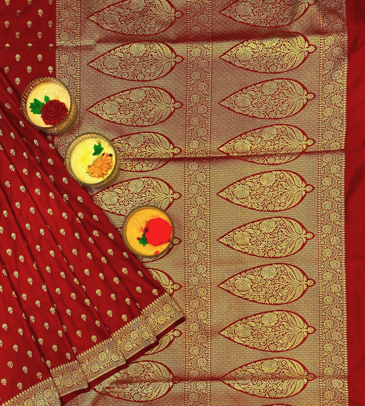 Cherry Red Semi Mashru Katan Silk Saree, With Unstiched Blouse