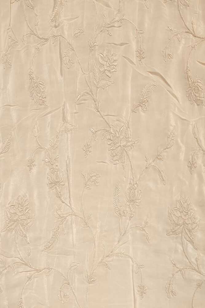 Off-White organza silk saree with Resham embroidery and unstiched blouse, perfect for party wear by Saarang Sarees.