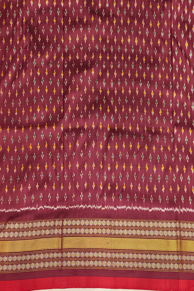 Brown Pochampally Ikat Silk Saree, With Unstiched Blouse