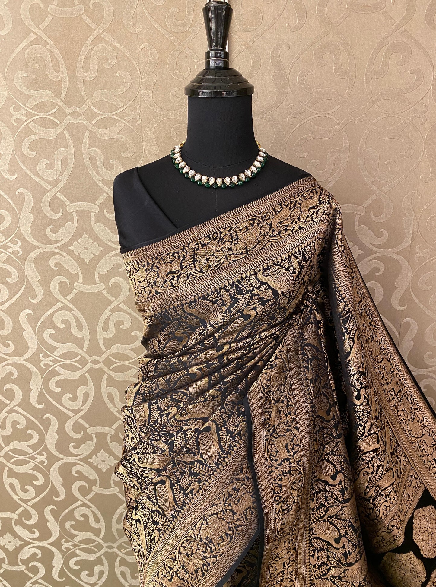Black Mashru Brocade Silk Saree With Unstiched Blouse