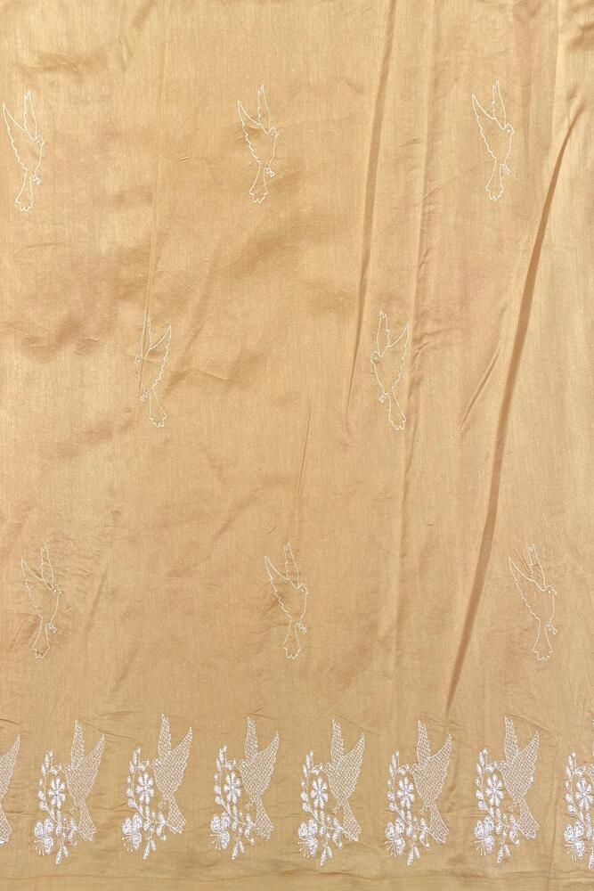 Yellow Organza Silk Resham Embroidery Saree, With Unstiched Blouse