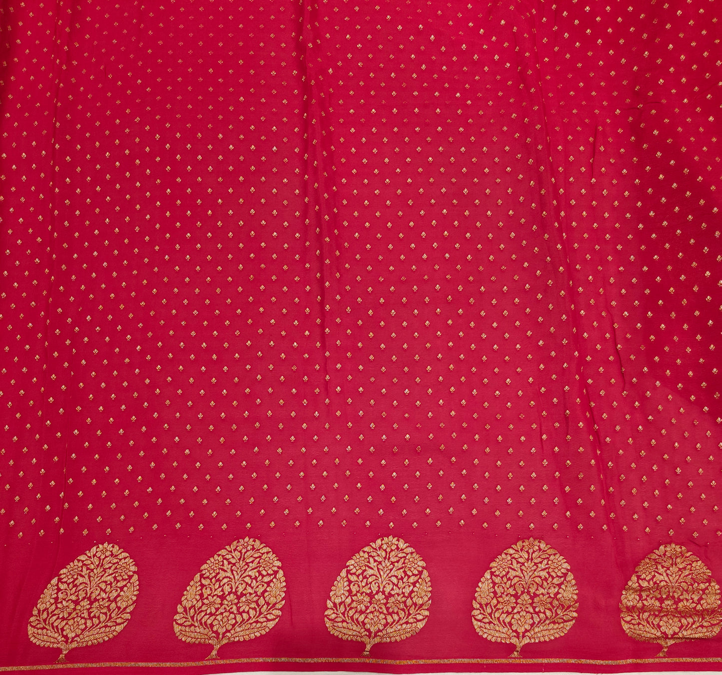 Red Mysore Crepe Silk Banarasi Saree, With Unstiched Blouse