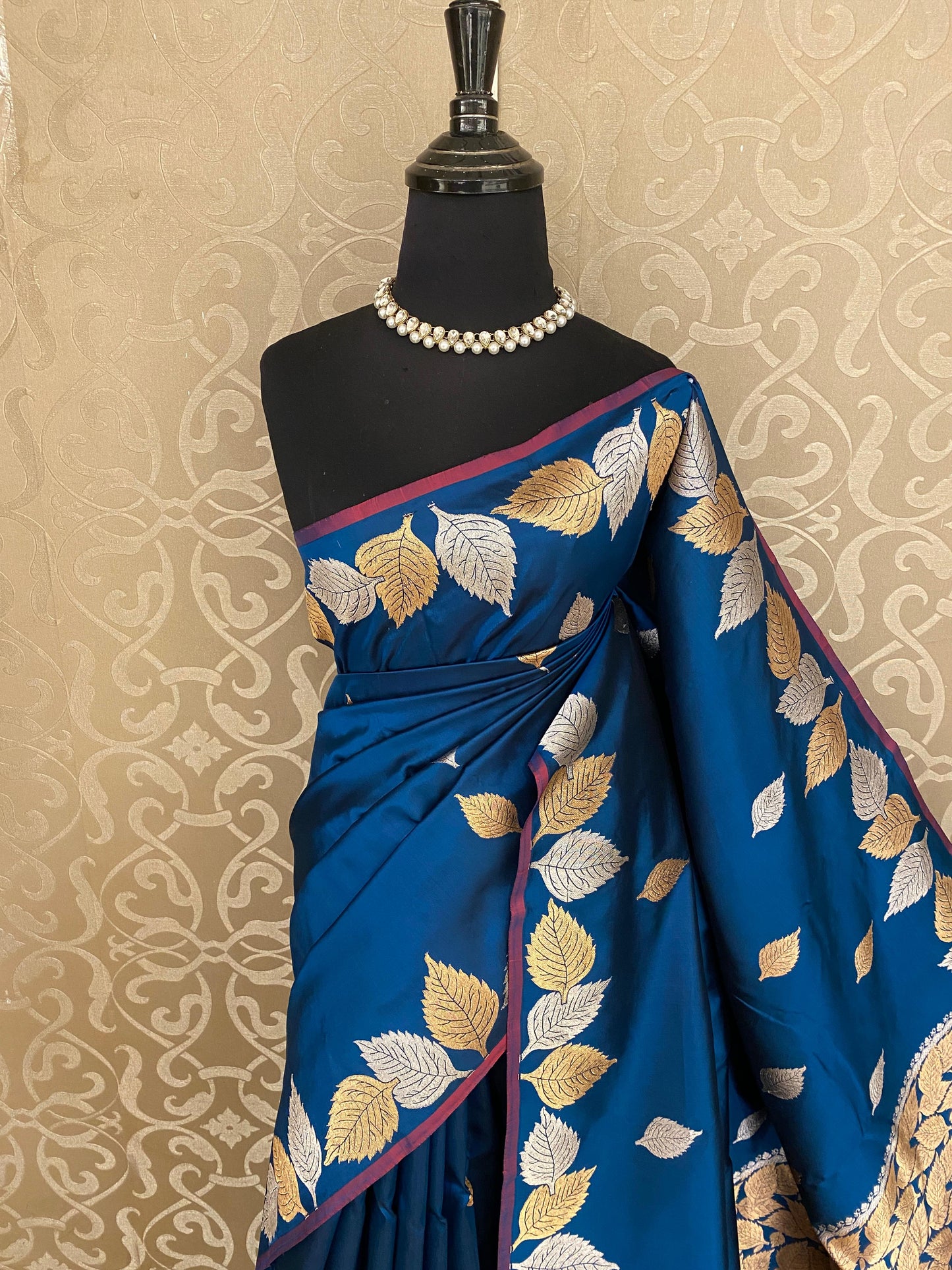 Royal Blue Katan Banarasi Saree Hand Woven Work, With Unstiched Blouse