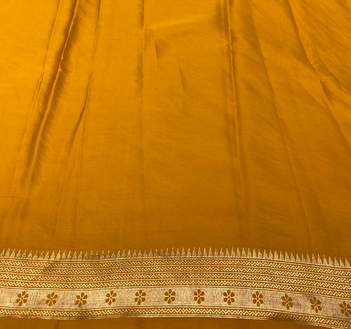 Mustard Yellow Mashru Silk Banarasi Handloom Saree, With Unstiched Blouse