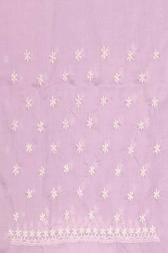 Lavender Cotton Saree With Chikankari Embroidery, Unstitched Blouse