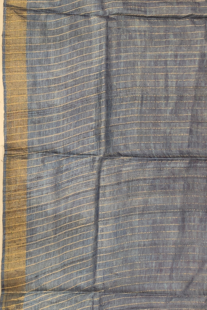 Grey Tussar Kalamkari Printed Work Saree, With Unstiched Blouse