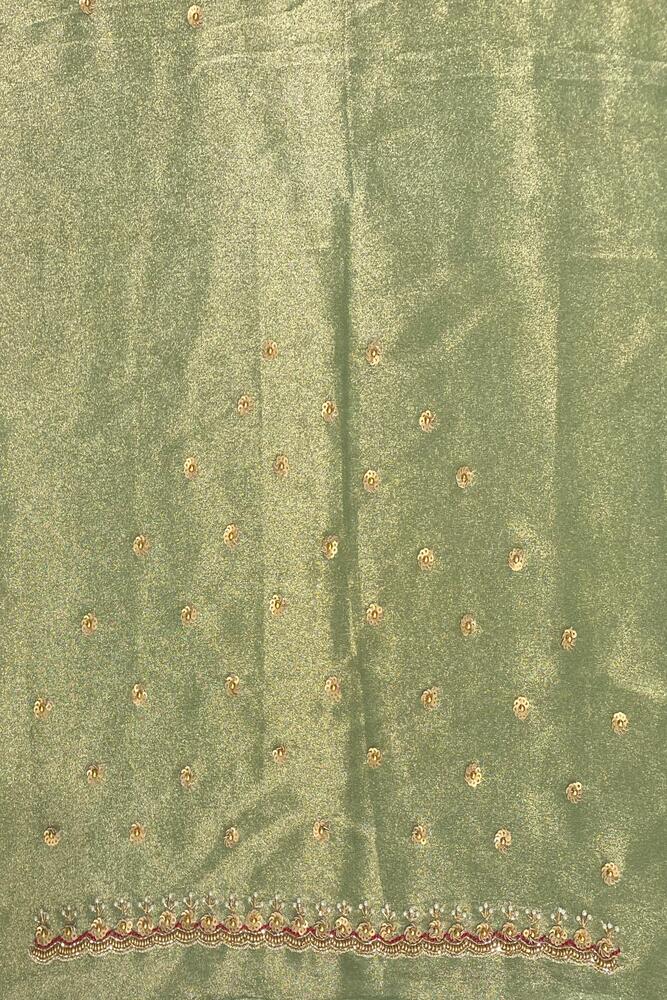 Golden Green Tissue Embroidery Saree, With Unstiched Blouse
