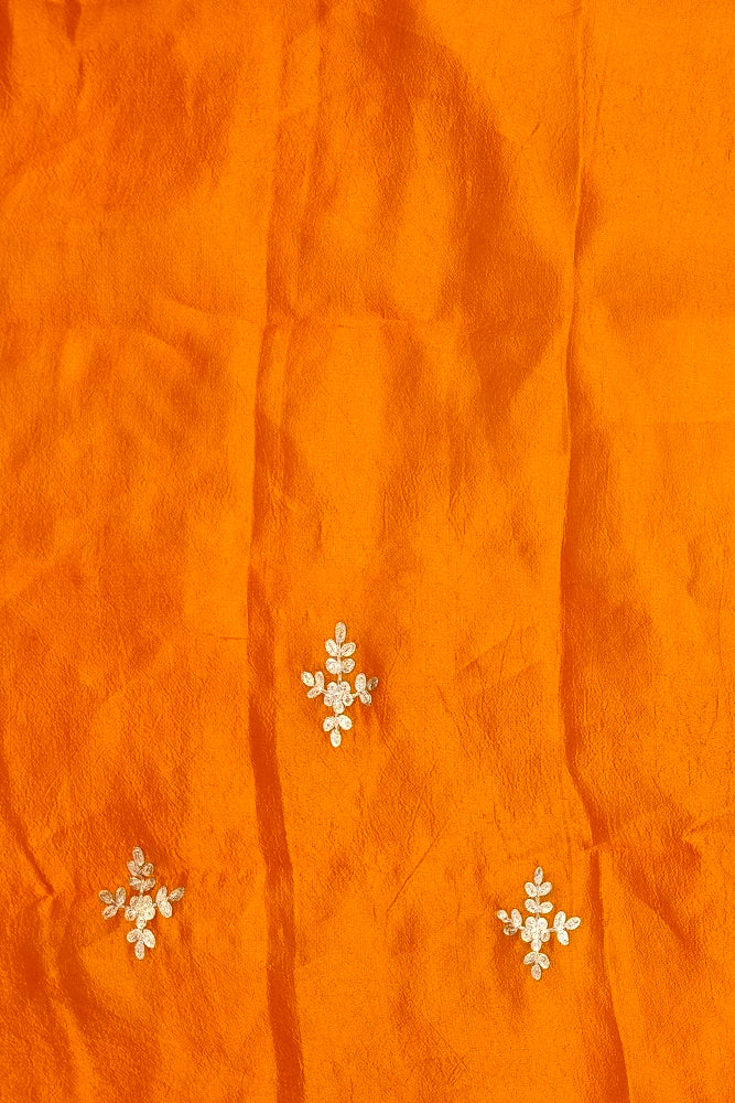 Golden Beige Tussar Silk Printed Saree With Aari Work Border, With Unstiched Blouse