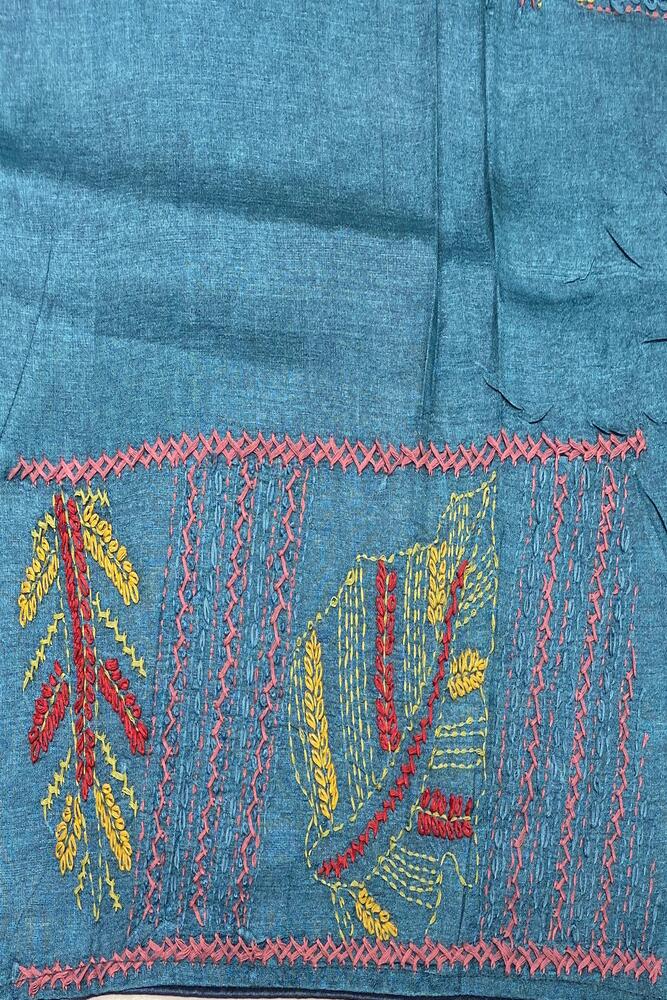 Royal Blue Tussar Embroidery Saree With Lambani Work Border, With Unstitched Blouse