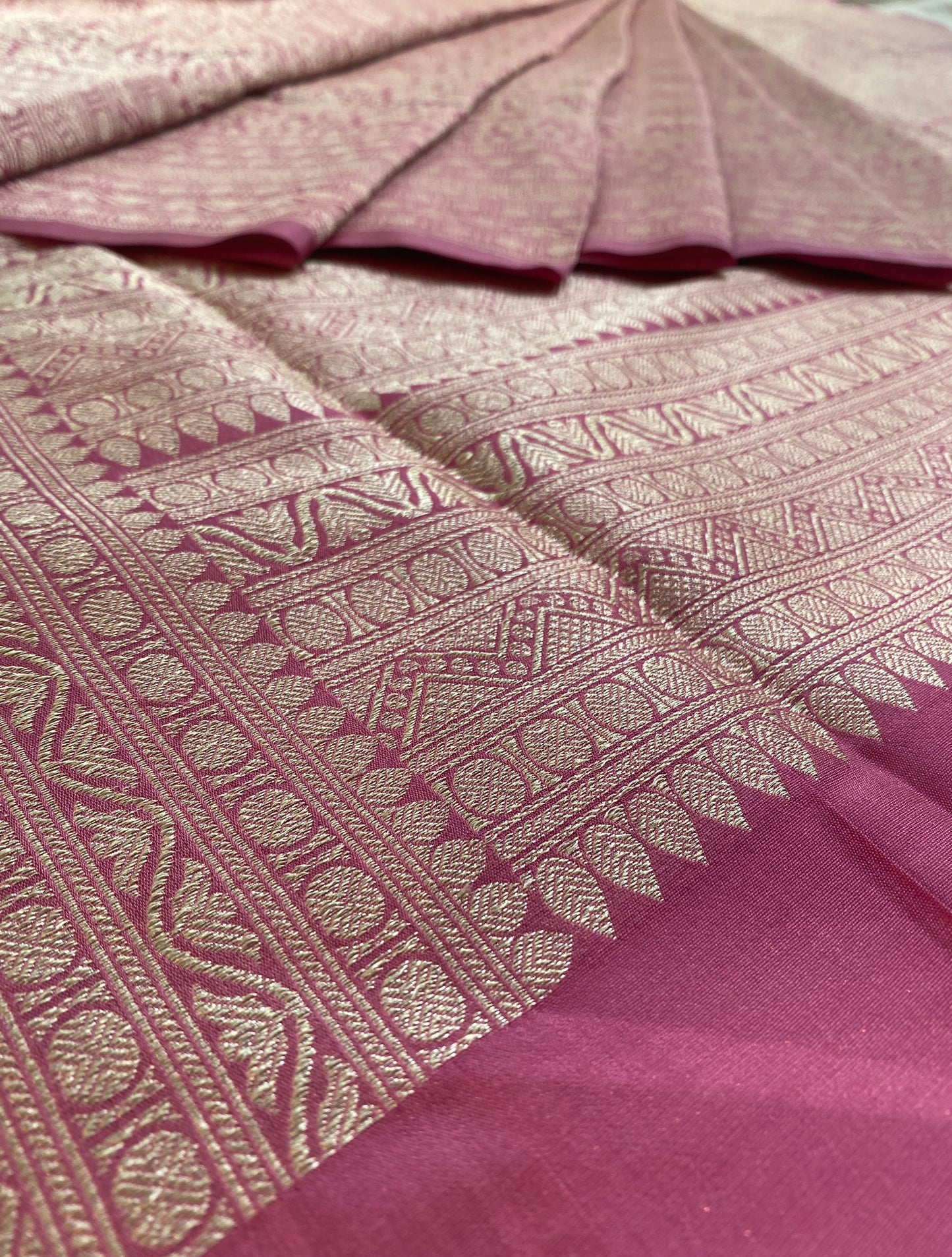 Pink Semi Katan Brocade Silk Saree, With Unstiched Blouse