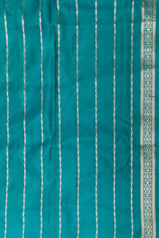 Greenish Blue Mashru Silk Banarasi Handloom Saree, With Unstiched Blouse