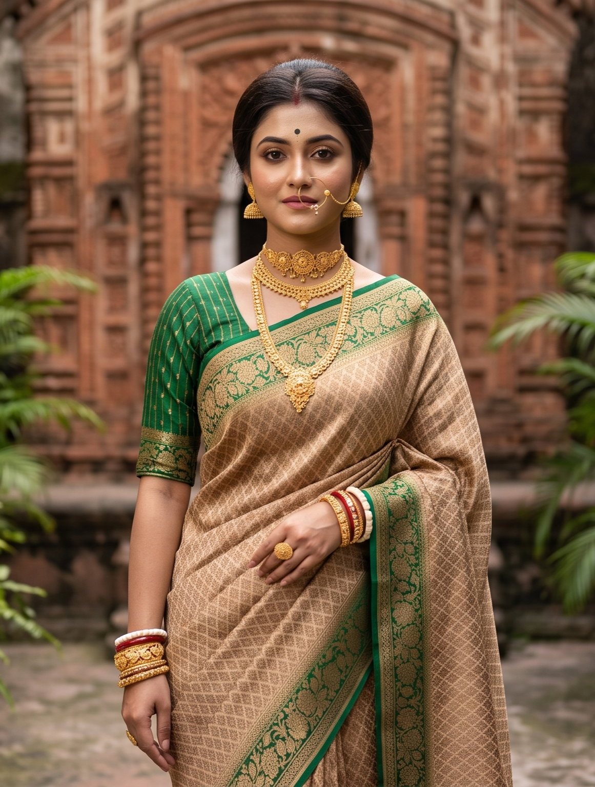 Beige Brocade Kora Banarasi Silk Saree, With Unstiched Blouse