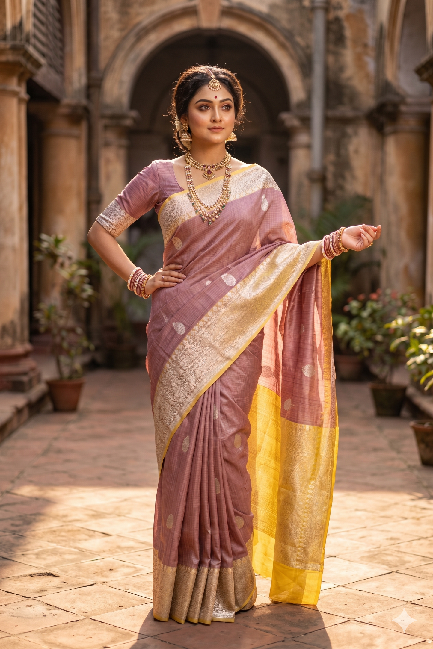Mauve Munga Banarasi Silk Saree, With Unstiched Blouse