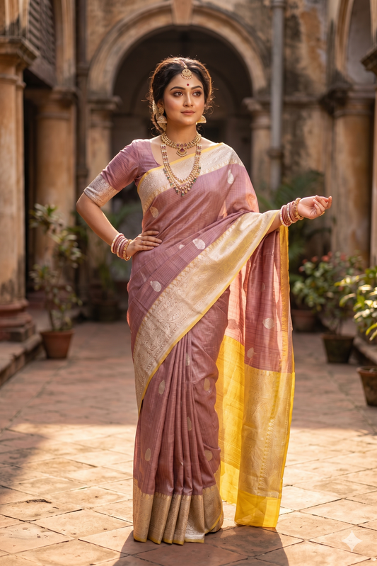Mauve Munga Banarasi Silk Saree, With Unstiched Blouse