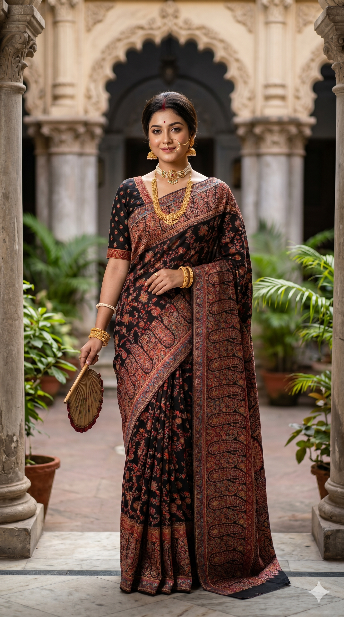 Black Pure Kani Handloom Silk Saree With Floral Woven Blouse