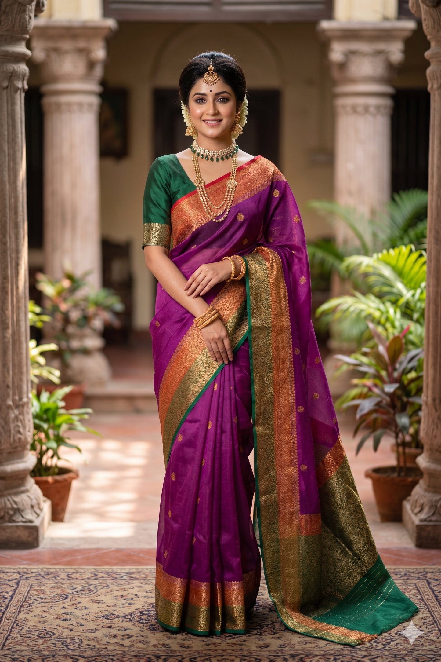 Purple Kora Banarasi Silk Saree With Hand Weaving Work, With Unstiched Blouse