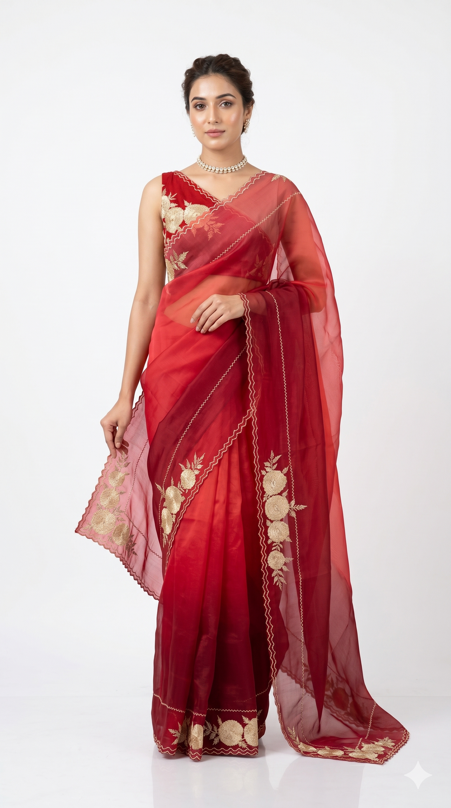 Magenta, Red & Pink Organza Silk Saree, With Unstiched Blouse