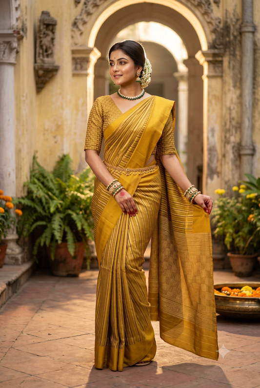 Pista Green Mysore Crepe Silk Banarasi Saree, With Unstiched Blouse