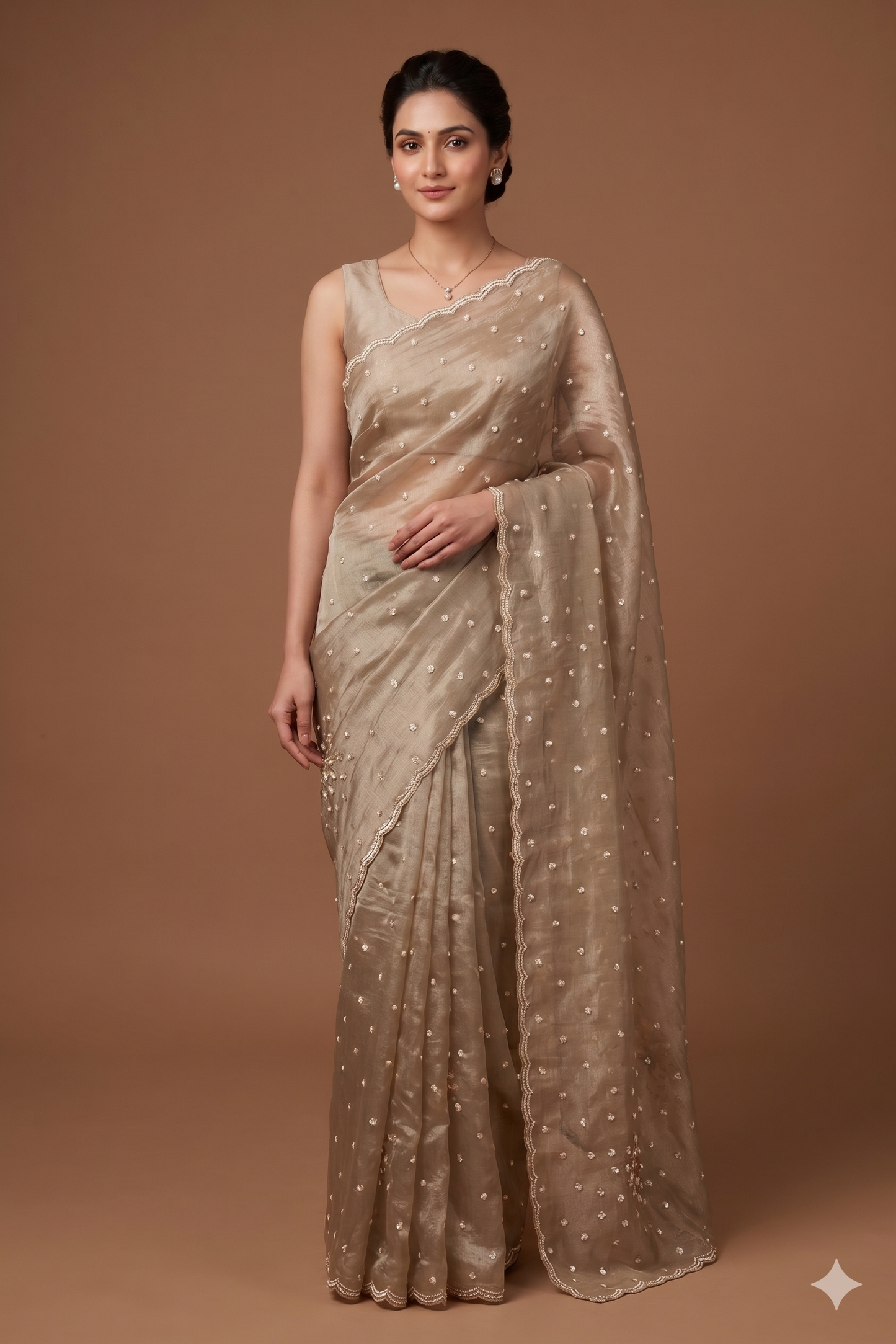 Grey Tissue Embroidery Saree, With Unstiched Blouse