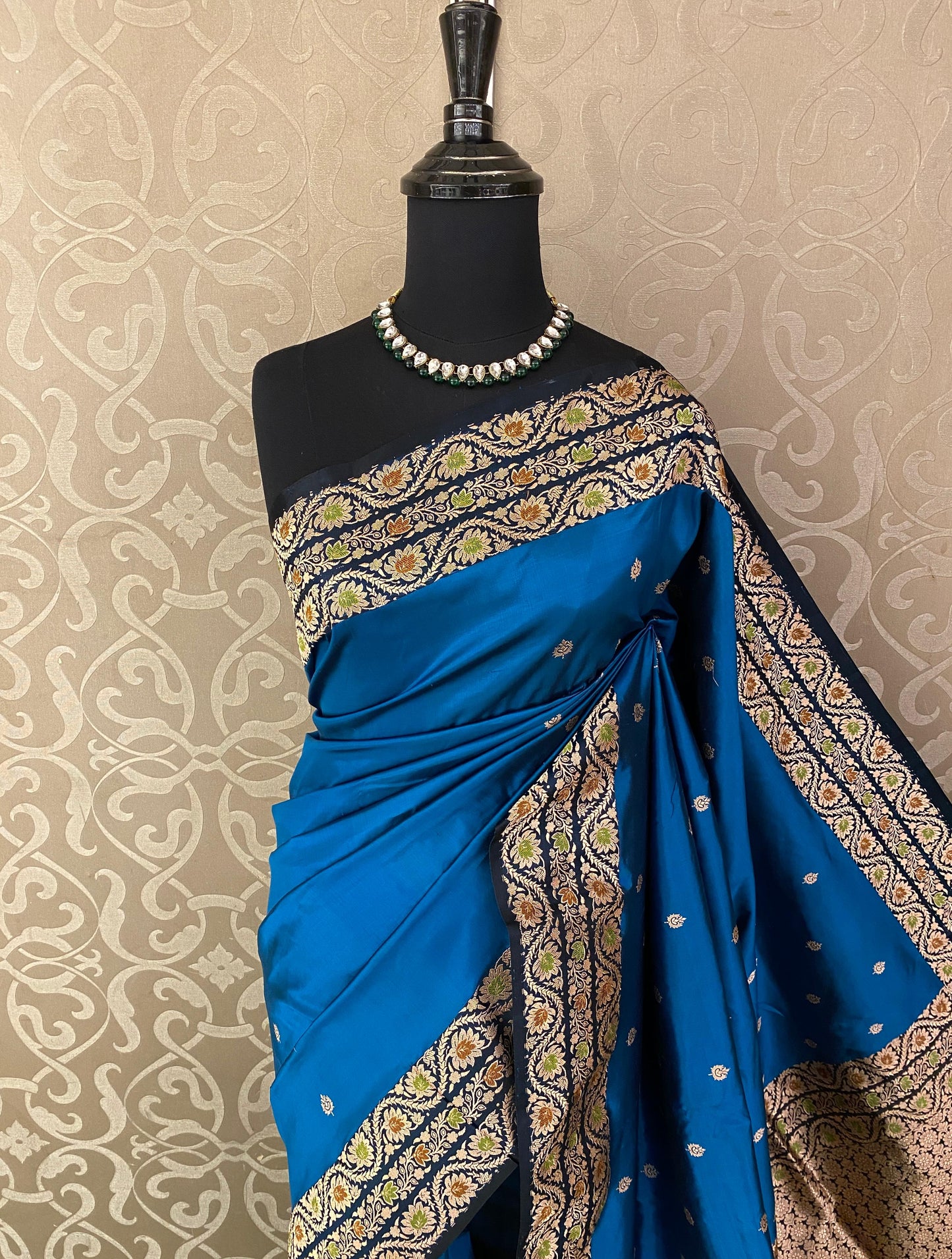 Royal Blue Katan Banarasi Saree Hand Woven Work, With Unstiched Blouse