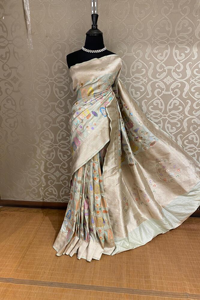 Grey Uppada Banarasi Silk Saree, With Unstiched Blouse