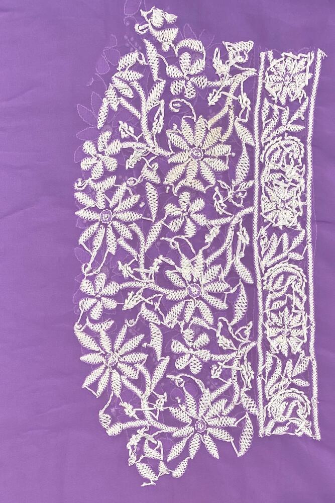 Lavender Georgette Hand Chikankari Work Saree, With Unstiched Blouse